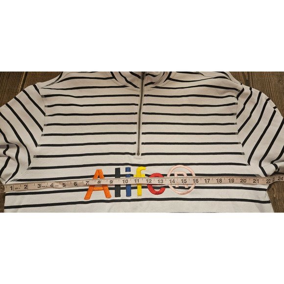 Alife Mens Half Zip Pullover Sweatshirt XL White Black Striped Funnel Neck Retro - Picture 10 of 11